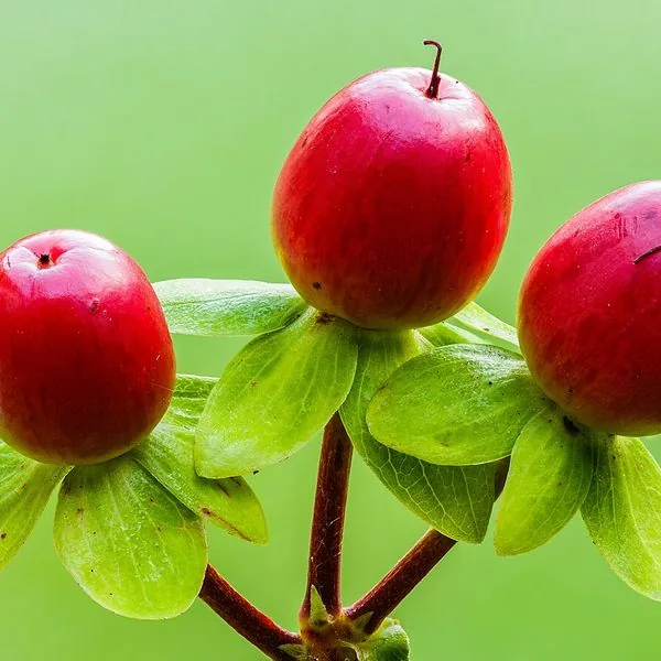Baies rouges d'hypericum sur fond vert